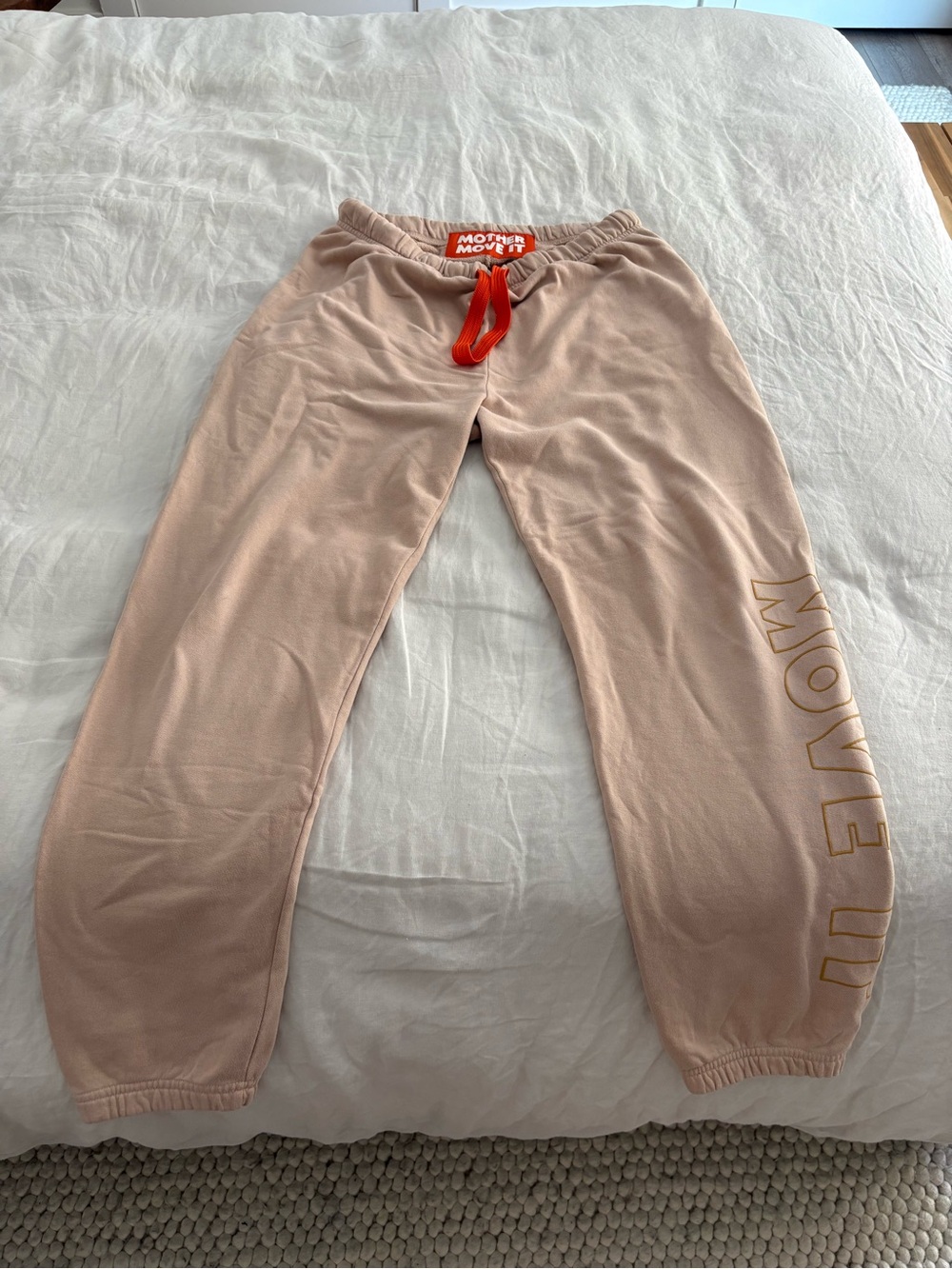 MOTHER Blush Pink Joggers with Bright Orange Drawstring
